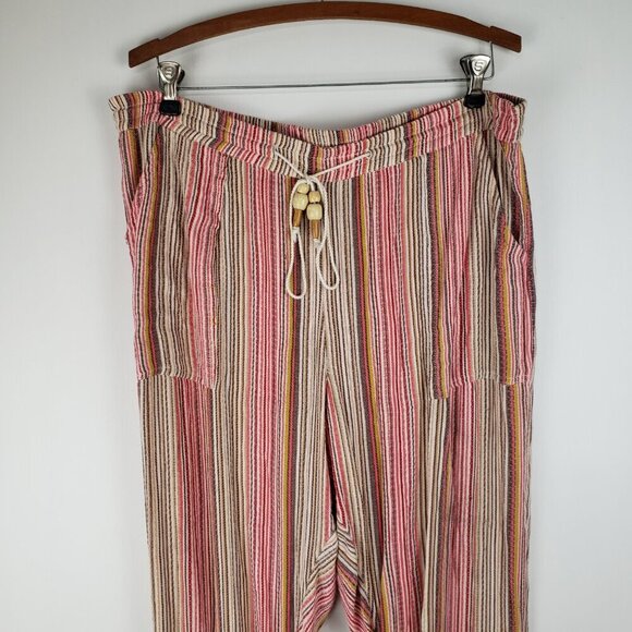 Sundance Bakari Pants Pink Brown Stripe Cuffed Relaxed Caravan Boho Size Large - Picture 3 of 9